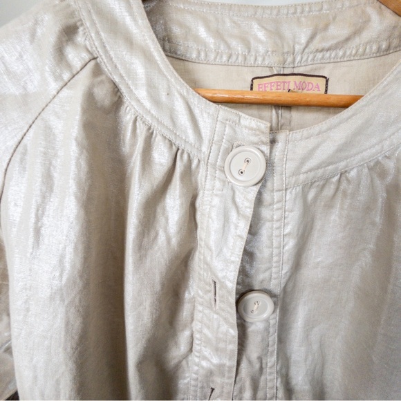 EFFETI MADA Beige/Taupe Summer Button Up Jacket 3/4 Sleeve Size L.  B002 - Picture 9 of 11